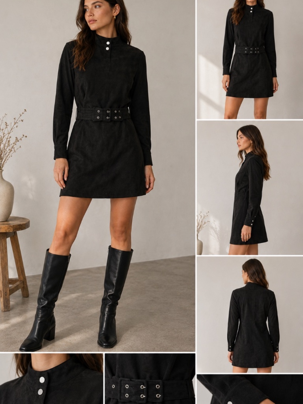 ZARA Belted Faux Suede Mini Dress Sz M NWT